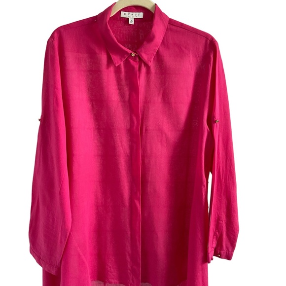 CHAUS New York Ladies Fusia Pink Blouse Size L - Picture 2 of 5